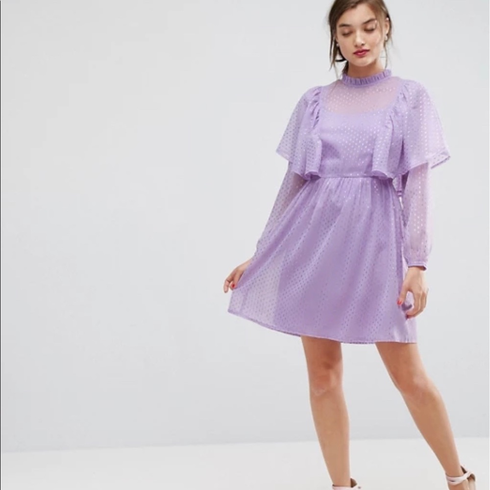 ASOS Metallic Spot Ruffle Smock mini dress - Picture 3 of 4